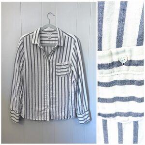 JCrew Button Down Shirt Blue Cream 100% Cotton Soft Nautical Preppy Women’s 10